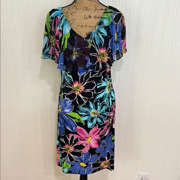 Connected Apparel Floral Midi Dress - Black, Blue, Pink, Green - Picture 1 of 11